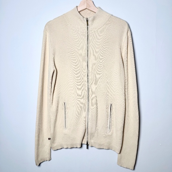 Lauren Ralph Lauren Cotton Ribbed Full Zip Beige Cardigan Sz XL - Picture 1 of 8